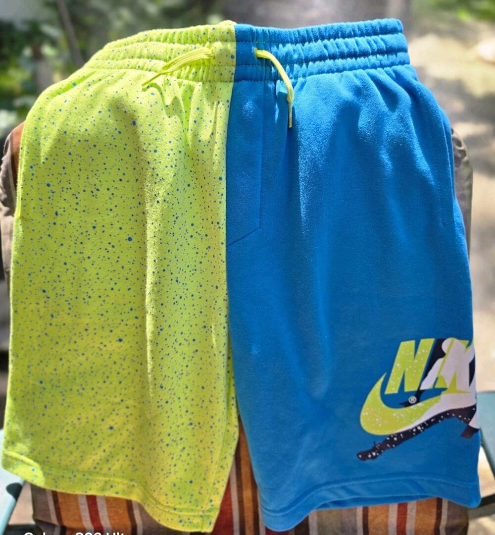 Nike Air Jumpman Men's Fleece Shorts L Blue/Green Colorblock Drawstring
